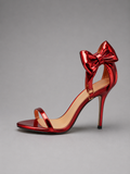 Rosalie | Red Metallic Bow Stiletto Sandals